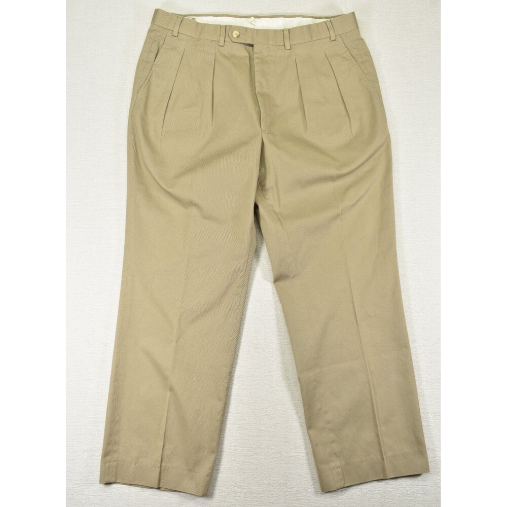 Vintage LL Bean Khaki Pants 38 Pleated Chinos Beige USA Made 80s Mens Trousers